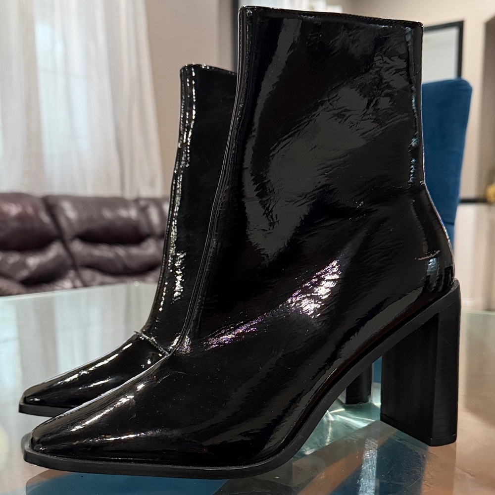Chic Black Patent Leather Heeled Boots